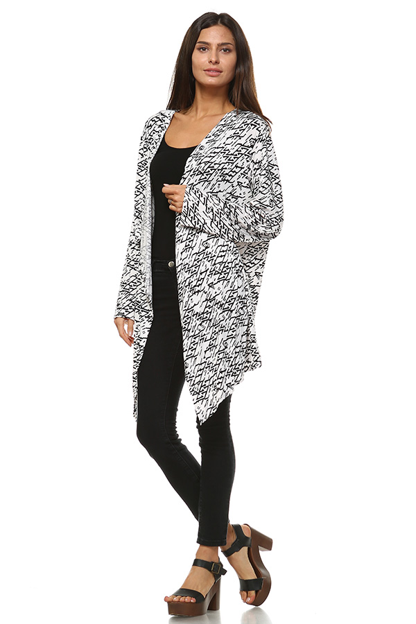 Long Sleeve Front Open Printed Cardigan